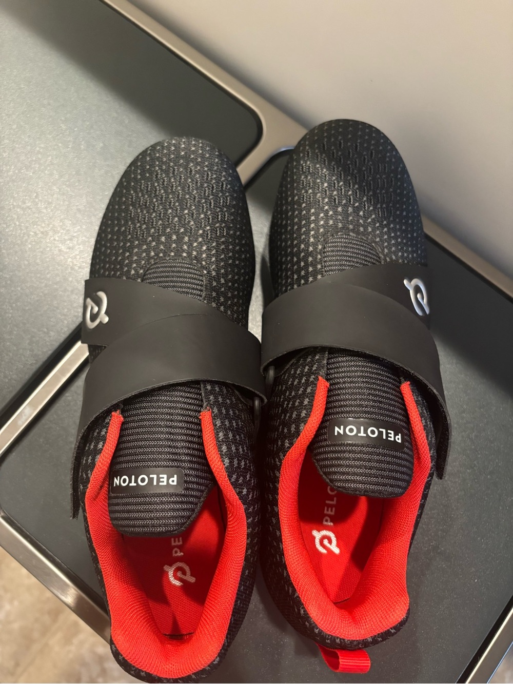 Peloton Black Knit Training Shoes with Red Interior